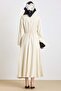 Premium Fabric Flared Dress with Belt Accessories Cream 9423-E - 8