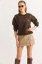 Women's Faux Leather Seam Detail Mini Skirt with Shorts Mink - 3