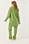 Women's Crew Neck Embroidered Oversized Tracksuit Set Green - 5