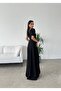 Black Heart Collar Half Sleeve Crepe Fabric Maxi Length Dress - 4