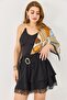 Belt piece Lace detailed Lined chiffon skirt black - 2