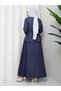 Denim Denim Snap Fastener Shirt & Pocketed Skirt Hijab Set Rc9026 - 9