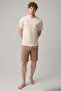Men's Short Sleeve 100% Cotton Shorts Pajama Set Beige - 2