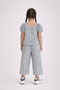 Girls’ Woven 2-Piece Set – Striped Puff Sleeve Top & Wide-Leg Cargo Trousers - 4