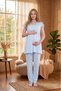 New Season Blue Maternity Summer Wear Lace Detailed Design Short Sleeve 100% Cotton Pajama Set - 8