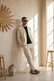 Men's Linen Jacket Boyfriend Pants Beige Bottom Top Set Elastic Lace-Up Relaxed Cut Ls-5524 - 3