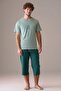 Men's Short Sleeve 100% Cotton Capri Pajama Set Light Green