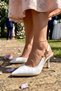 Women's White Leather Gold Buckled Goblet Heeled Open Back Evening Dress Shoes (Size 41-42) - 3
