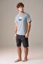Men's Short Sleeve 100% Cotton Shorts Pajama Set Gray - 2