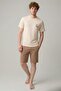 Men's Short Sleeve 100% Cotton Shorts Pajama Set Beige - 4