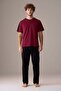Men's Short Sleeve Buttoned Collar 100% Cotton Pajama Set Claret Red - 2