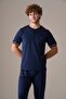 Men's Short Sleeve Buttoned Collar 100% Cotton Pajama Set Dark Navy Blue - 2