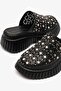Pedro Black Leather Studded Detail Women Slipper - 5
