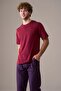 Men's Short Sleeve Buttoned Collar 100% Cotton Pajama Set Dark Claret Red - 3