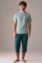 Men's Short Sleeve 100% Cotton Large Size Capri Pajamas Set Light Green