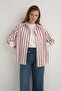 Women's Poplin Contrast Cuffed Shirt Claret Red Striped - 4