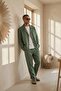 Men's Linen Jacket Boyfriend Pants Khaki Bottom Top Set Elastic Lace-Up Relaxed Cut Ls-5524 - 2