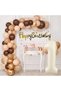 Birthday Set with Pump Gift Banner Gold Brown Sand Beige Skin Color Balloons Cream Number
