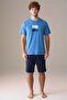 Men's Short Sleeve 100% Cotton Shorts Pajama Set Blue - 2