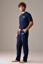 Men's Short Sleeve 100% Cotton Pajama Set Dark Navy Blue - 3