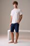 Men's Short Sleeve 100% Cotton Shorts Pajama Set Navy Blue - 4