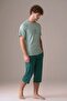 Men's Short Sleeve 100% Cotton Capri Pajama Set Light Green - 2