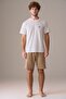 Men's Short Sleeve 100% Cotton Shorts Pajama Set Beige - 4