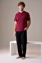 Men's Short Sleeve Buttoned Collar 100% Cotton Pajama Set Claret Red - 3