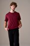 Men's Short Sleeve Buttoned Collar 100% Cotton Pajama Set Claret Red - 3