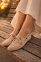 Women's Tan Comfortable Fit Beaded Detailed Daily Ballerinas - 3