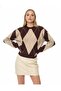 Women's Crew Neck Diamond Pattern Knit Sweater 8490Sw - 2