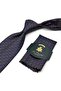 Yellow - Navy Blue Motif Pattern Classic Tie with Handkerchief Kk13466 - 2