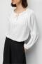 4814 Women's Tie-Detail Ruched Long Sleeve Satin Blouse Ecru - 4