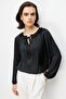 4814 Women's Tie-Detail Ruched Long Sleeve Satin Blouse Black - 5