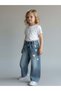 Girl's Wide-Leg Jeans with Heart and Flower Detail