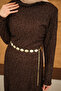 Women's Sim Detail Self Patterned Gold Belt Piece Dress Brown - 6