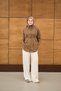 Women's Pleated Waist Detail Hidden Button Shirt Brown - 6