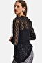 Women's Black W5 Asymmetrical Cut Special Knit Lace Design Sheer Summer Knitwear - 2