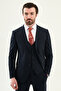 Plaid Li Slim Fit Mono Collar Classic Wool Men's Suit Dark Navy - 45350.24K