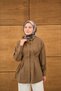 Women's Pleated Waist Detail Hidden Button Shirt Brown - 3