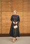 Women's Ornamental Stitching Detail Belt Piece Dress Navy Blue - 5