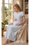 New Season Blue Summer Button Detailed Full Length Special Design Short Sleeve Maternity Nightgown - 5