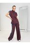 Buketli̇ Women's D Mock Neck Zippered Moon Sleeve Top and Loose Pants Top and Bottom Two-Piece Set