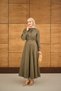 Women's Ornamental Stitching Detail Belt Piece Dress Khaki Green