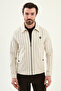 Striped Slim Fit Shirt Collar Yandan Pocketed Men's Coat Ecru-Beige - 39662.26Y