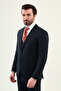 Plaid Li Slim Fit Mono Collar Classic Wool Men's Suit Dark Navy - 45350.24K - 5