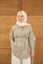 Women's Pleated Waist Shirt with Hidden Buttons in Mold Green - 4