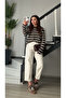 Coffee-ecru Striped mercerized blouse - 3