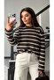 Coffee-ecru Striped mercerized blouse