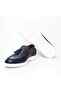 Dark Blue Color Laceless Genuine Leather Men's Shoes - 3